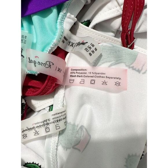 RoseGal Flounce Bikini Top Bundle 5 Tops Striped Cactus Red Turquoise Purple 1X - Picture 13 of 16